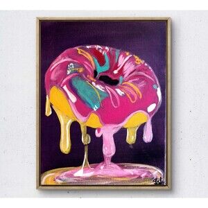 WS original donut painting 14X11 canvas acrylic abstract modern kitchen wall art